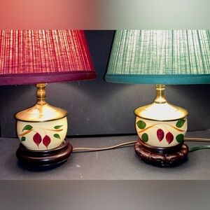 2 Watt Ware table lamps, made with teardrop bean bowls.